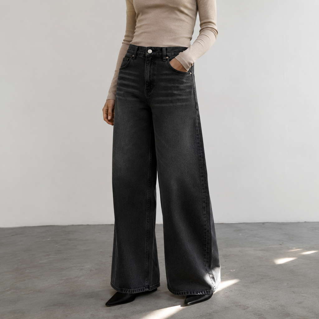 Deep Washed Black Wide Leg Denim