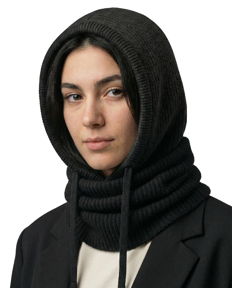 Meloura Black Knit Balaclava – Premium Hooded Scarf