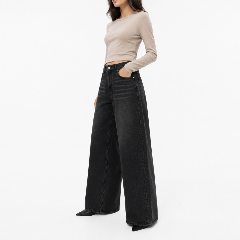 Deep Washed Black Wide Leg Denim