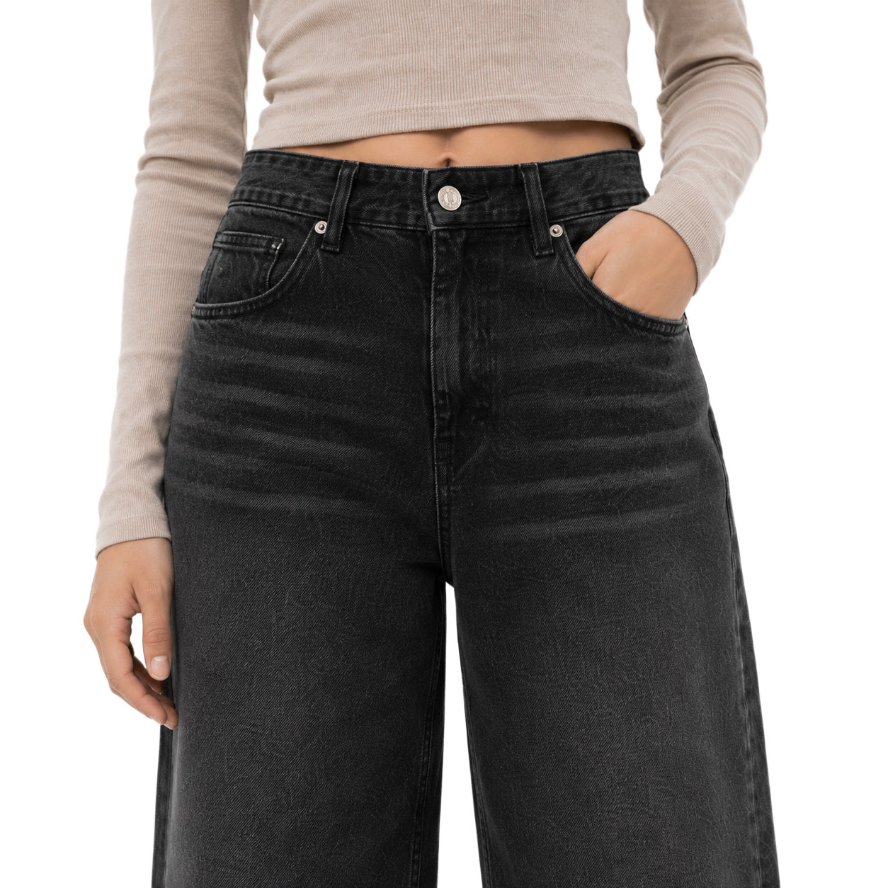 Deep Washed Black Wide Leg Denim