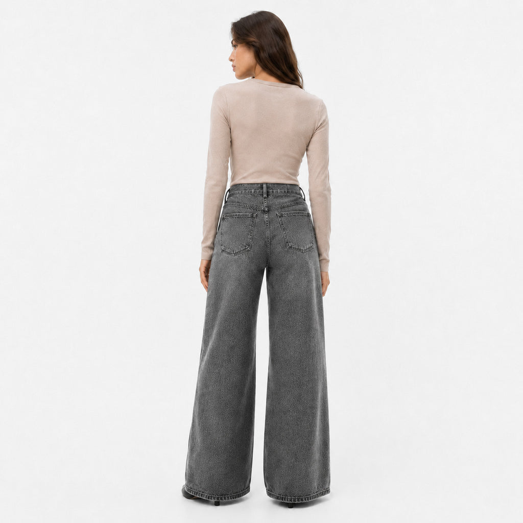 Washed Charcoal Gray Wide Leg Denim