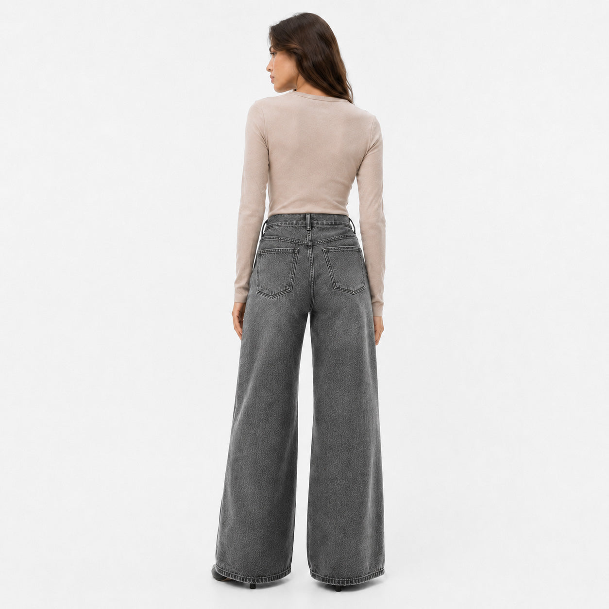 Washed Charcoal Gray Wide Leg Denim