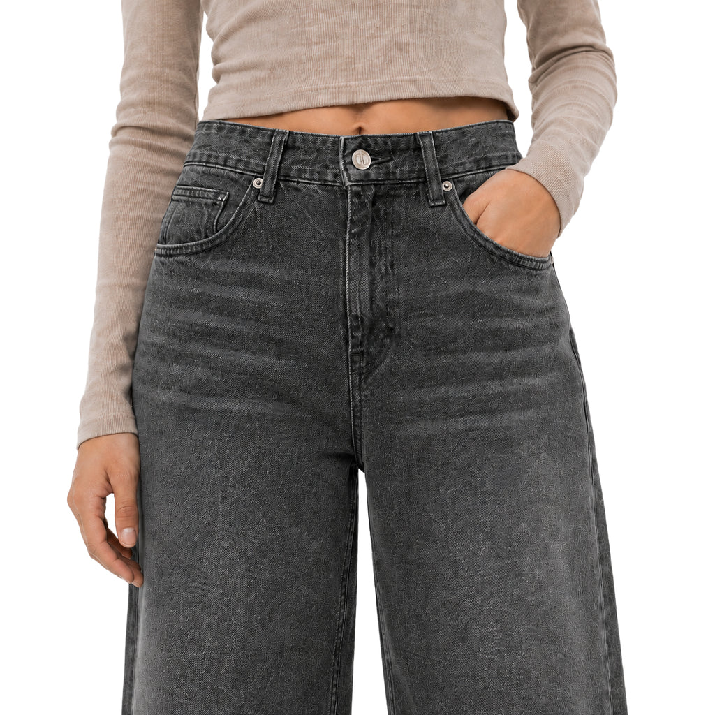 Washed Charcoal Gray Wide Leg Denim